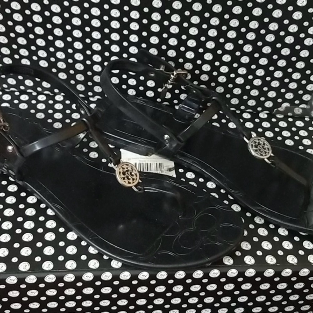 Black Women's T-Strap Sandals with Decorative Medallion